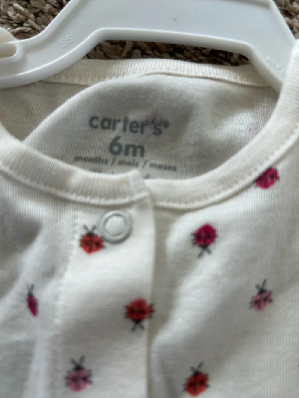 Carter's Cream Short-Sleeve Romper Pajamas with Pink Ladybug Motif
